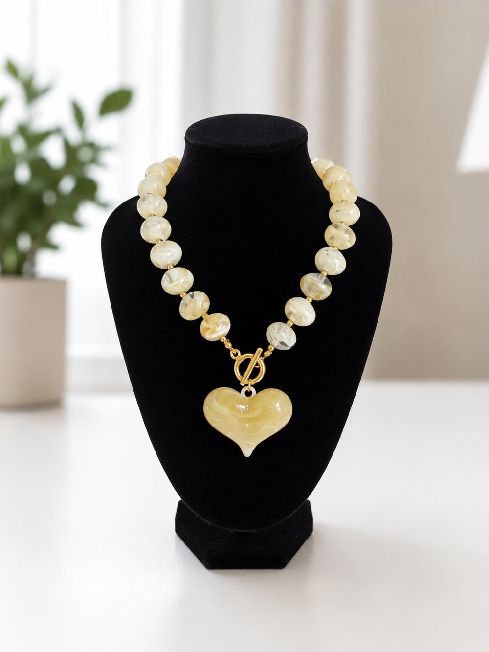 Yellow Heart Pendant Beaded Necklace - Brand